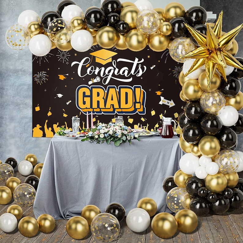 Graduation Black Gold Balloons Garland Kit 2023 Graduation - Etsy