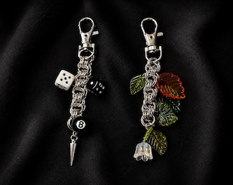 Chainmail Dice Keychain, 8 Ball Keychain, Gothic Bag Charm, Alternative Accessory, Handmade Stainless Steel Keychain