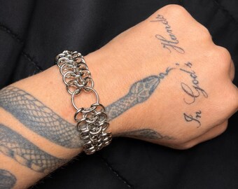 Handmade Stainless Steel Byzantine Chainmail Bracelet, Gothic Unisex Jewelry