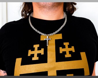 Handmade Stainless Steel Chainmail Cross Necklace, Gothic Unisex Jewelry