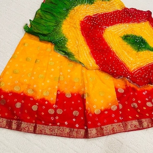 Rajasthani jaipuri bandhej lehenga Skirt With Duppatta and unstitched blouse