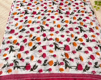 Floral Handblock Cotton Saree | Lightweight Summer Saree | Elegant Indian Party Wear | Comfortable Daily Wear Saree | Gift for Her