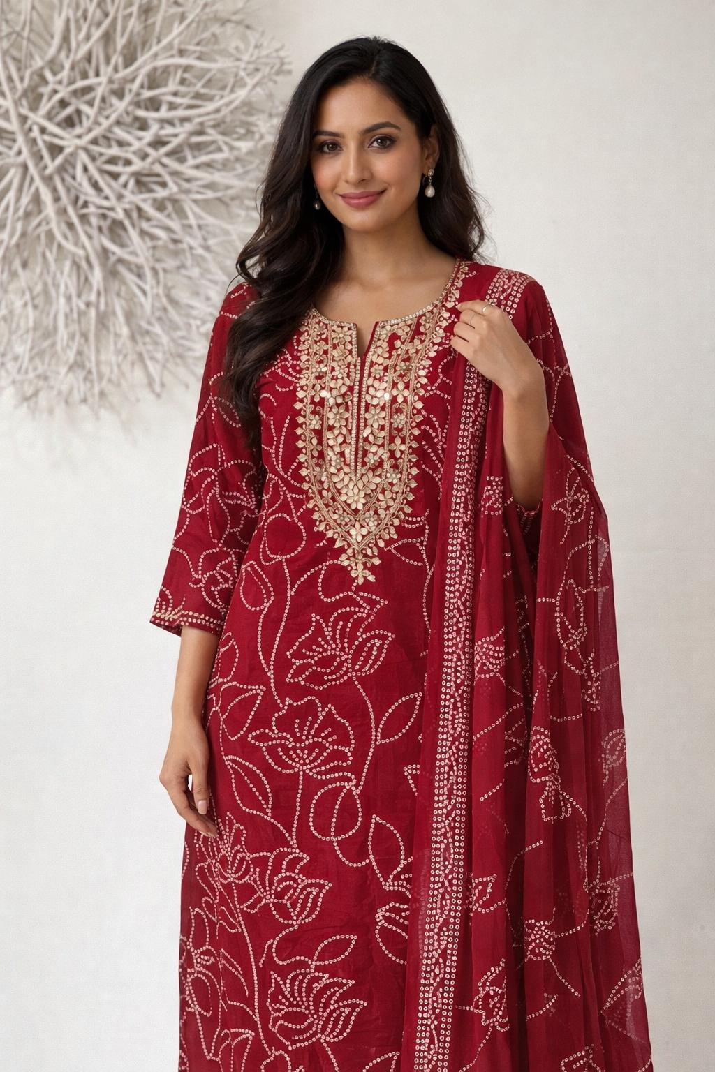 sachin and babi light blue dress New Trending 8 MTR Pure Chiffon Bandhej Printed Anarkali Gown – dressbazzars main image 1