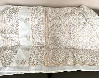Handloom Beige & Gold Floral Saree | Pure Linen Silk | Traditional Indian Sari | Ethnic Wear Boutique | Elegant Festive Saree