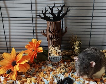 Scary tree pet feeder - Halloween cage accessory - Small pet enrichment