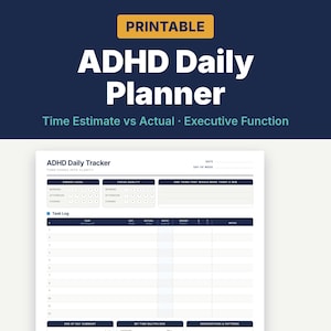 ADHD Daily Planner Printable | Time Estimate vs Actual Tracker | Executive Function Tool for Adults