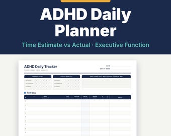 ADHD Daily Planner Printable | Time Estimate vs Actual Tracker | Executive Function Tool for Adults
