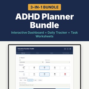 ADHD Planner Bundle | Brain Toolkit 3-in-1 | Interactive Dashboard + Daily Tracker + Task Worksheets