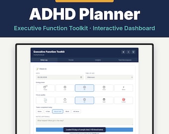 ADHD Planner | Executive Function Toolkit for Adults | Interactive Dashboard | Time Estimation & Task Breakdown