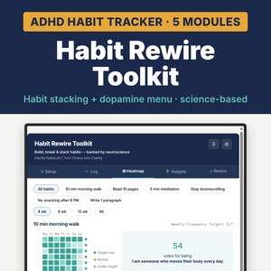 ADHD Habit Tracker Toolkit | Dopamine Menu, Habit Stacking Planner imagen 1