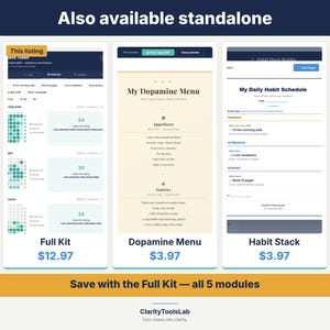 ADHD Habit Tracker Toolkit | Dopamine Menu, Habit Stacking Planner imagen 10