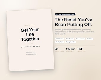 30-Day Reset Planner | Goal Setting, Habit Tracker, Daily Routine (Digital PDF)