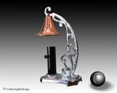 Art Deco Art and Crafts Hammered Chrome Candle with Copper Smoke Bell Lamp c.1930 RESTORED