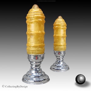 PAIR Glass Torpedo Streamline Art Deco Lamps with Amber/Peach Crystalline Finish c.1934 - RESTORED
