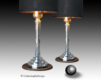 Par de lámparas modernistas Art Déco de la era de la máquina, de aluminio y baquelita, c. 1935