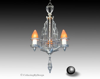 Elegant Art Deco 3-Bulb Pendant Chandelier c.1930 - RESTORED