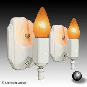 PAIR Efcolite Durock Streamline Art Deco Porcelain Sconces Light Fixtures c.1939  RESTORED
