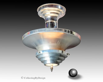 1934 Art Metal Company Skyscraper Art Deco Double Shade Ceiling Light Fixture #2 - RESTORED