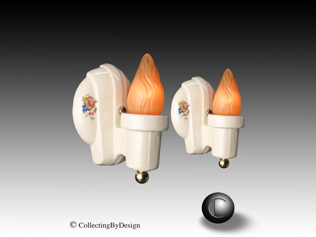 PAIR Round Porcelier Streamline Art Deco Porcelain Sconces Light ...