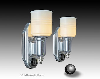 PAR de apliques modernistas Art Déco aerodinámicos con pantallas de vidrio c.1937 - RESTAURADOS