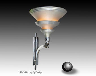 Iconic EDWARD KENT Machine Age Art Deco Triple Shade Aluminum Sconce c.1934  RESTORED
