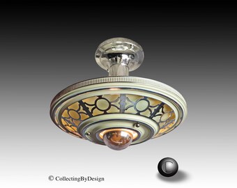SilvRay "Sight Saver" Streamline Deco Two-Tier Semi-Indirect Ceiling Light Fixture c.1937