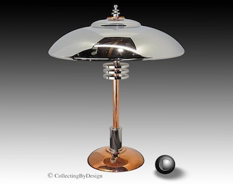 Faries Ringed Guardsman Machine Age Art Deco Chrome & Copper Desk Lamp c.1937 - RESTORED