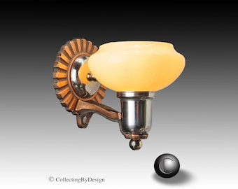 SINGLE Puritan #1001 Machine Age Art Deco Sconce w/Uranium Shade c.1939  RESTORED