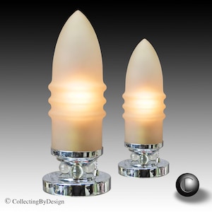 PAIR Streamline Art Deco Glass Ball Torpedo Lamps c.1933 - RESTORED