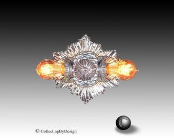 1930 LAPCO "Sunburst" Art Deco Chrome Flush Mount Ceiling Fixture  RESTORED