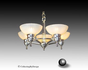 Moe Bridges Streamline Art Deco Slip Shade Chandelier c.1939 - RESTORED