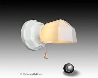 ONE (1) Alabax AL923 Art Deco Porcelain Sconce Light Fixture w/Glass Shade c.1932 RESTORED