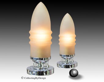 PAIR Streamline Art Deco Glass Ball Torpedo Lamps c.1933 - RESTORED