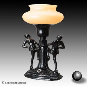 Vintage Flapper Dancers Art Deco Lamp with Custard Shade c.1930  RESTORED
