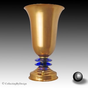 Vintage Art Deco Anodized Aluminum & Cobalt Glass Torchiere Table Lamp c.1949  RESTORED 