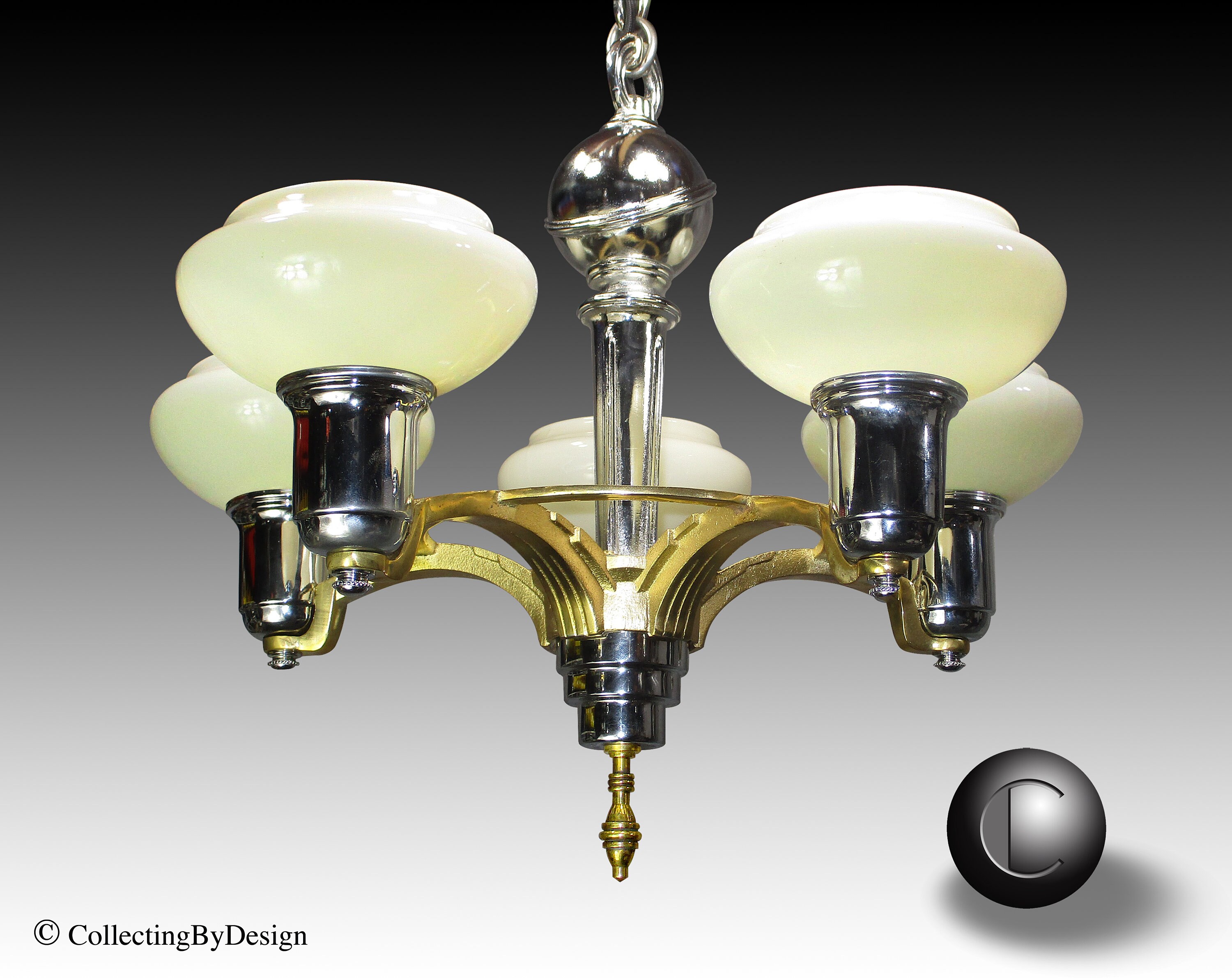 Saturn Chandelier C.1934 Machine Age Art Deco Chrome Brass W
