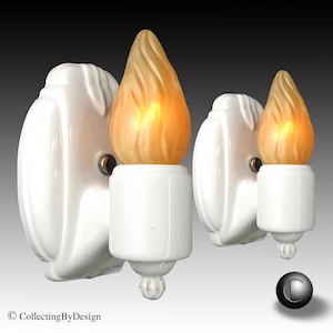 PAIR Efcolite Crested Streamline Art Deco Porcelain Sconce Light Fixtures c.1937  RESTORED