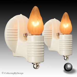 PAIR Circular Porcelier Streamline Machine Age Art Deco Sconces c.1935  RESTORED