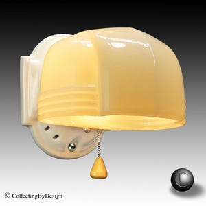 Streamline Art Deco Efcolite Porcelain Wide Horizontal Shade Sconce Light Fixture c.1930 RESTORED