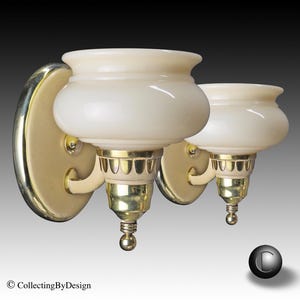 Pair Mid-West Art Deco Solid Brass Custard Shade Sconces Light Fixtures c.1939  RESTORED