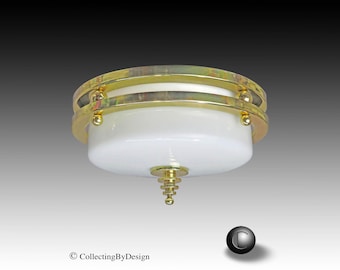CHASE Era Ringed Milk Glass Flush Ceiling Fixture c.1937 RESTORED (2 Available)