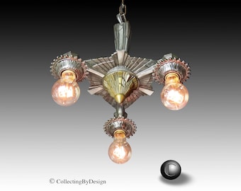 Art Deco ELECTROLIER Modernist Cast Iron Chandelier Pendant c.1930 - RESTORED