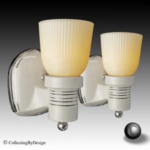 PAIR Porcelier Silvered Streamline Art Deco Porcelain Sconces w/Glass Shades c.1938 - RESTORED