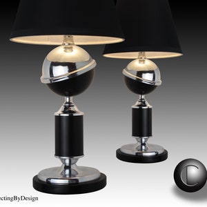 Iconic 1933 World's Fair Art Deco Black & Chrome Saturn Lamp RESTORED
