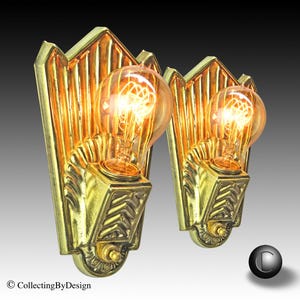 PAIR Vintage Art Deco Pressed Brass Sconce Wall Light c.1930 - RESTORED