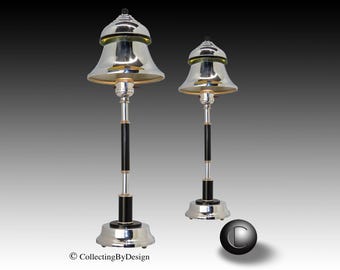 Par de lámparas de cromo de doble pantalla estilo Art Déco de la época Markel, circa 1935 - RESTAURADAS