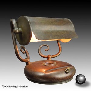 Vintage Petite Patinated Brass Desk Lamp with Inkwell c.1930 - RESTORED
