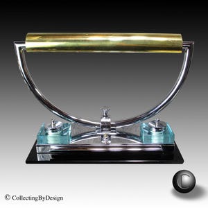 Vintage Art Deco Lamp Desk Set of Chrome/Brass/Glass c.1925 France -Rohde Deskey Era
