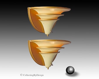 PAIR Streamline Art Deco Triple Tier Aluminum Torchiere Sconces c.1936 RESTORED