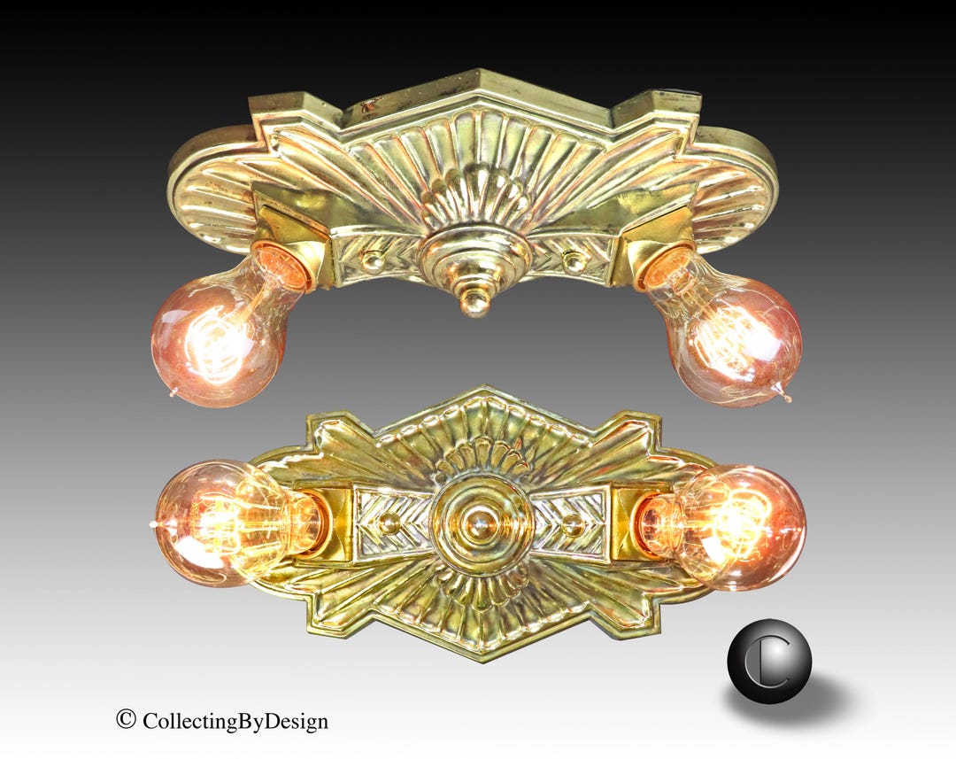 Vintage Art Deco Pressed Brass 2-bulb Flush Ceiling Fixture C.1930 - Etsy